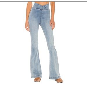 Free People We The Free Penny Pull On Flare Jeans Blue Crossover Waist Size 25